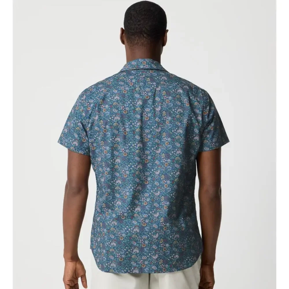 J.Crew Short Sleeve Printed Flex Wash Casual Shirt Men L Blue Floral Button Up